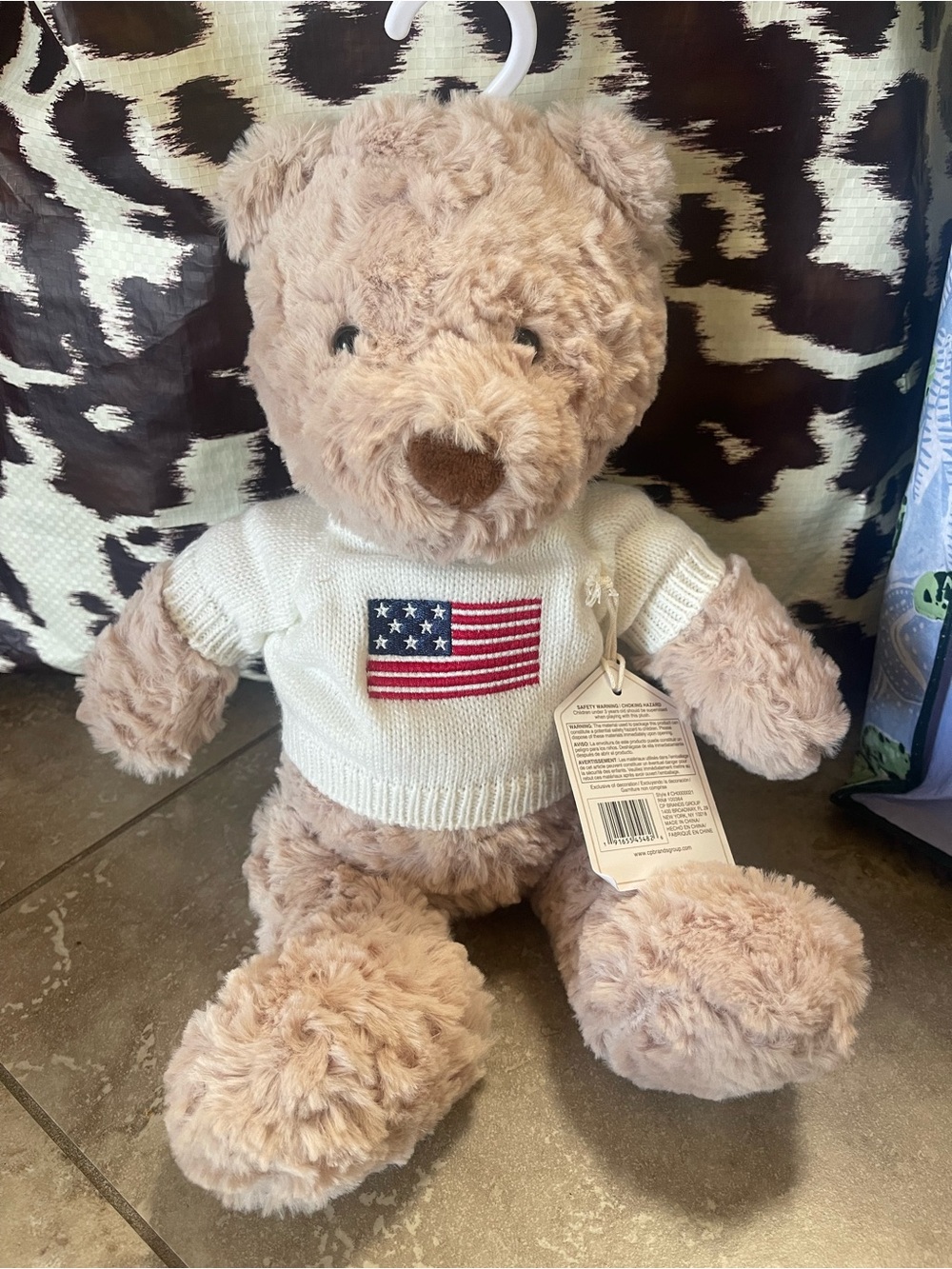 & Other Stories Cream and Brown Teddy Bear with Flag Sweater